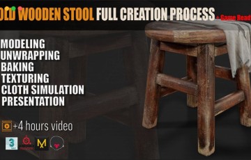 3Dmax教程 – 旧木凳完整创作过程 Old Wooden Stool Full Creation Process + Game Ready