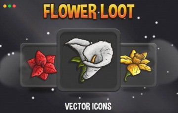 游戏资产 – 花战利品RPG游戏图标包 Flower Loot Vector RPG Icons Pack