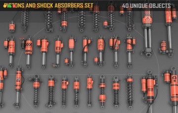 模型资产 – 减震器套件 Pistons and Shock Absorbers kitbash set