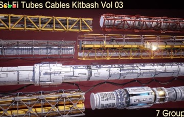模型资产 – 科幻电缆管道模型 Sci-Fi Tubes Cables pipe Kit Vol 03