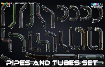 模型资产 – 30 组科幻管道 Pipes and Tubes set