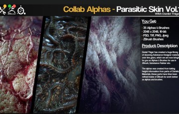 Zbrush笔刷 – 寄生虫生物笔刷 Collab Alphas – Parasitic Skin Vol.1