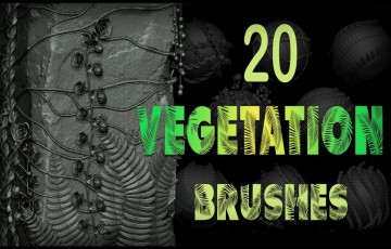Zbrush笔刷 – 20 组植被笔刷 Vegetation Nature Brushes Pack
