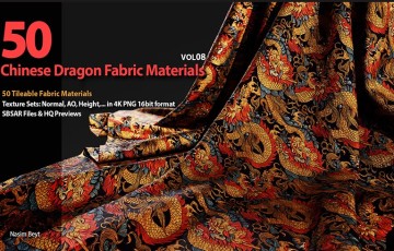 50 组中国龙布料材料无缝贴图 Tileable Chinese Dragon Fabric Materials – VOL08