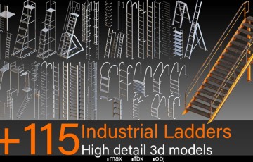115 种工业梯子高细节3D模型 115 Industrial Ladders High detail 3d models