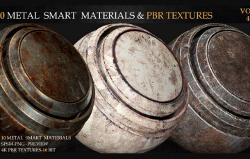 10 种金属智能材质和 PBR 纹理 10 METAL SMART MATERIALS & PBR TEXTURES-VOL 4