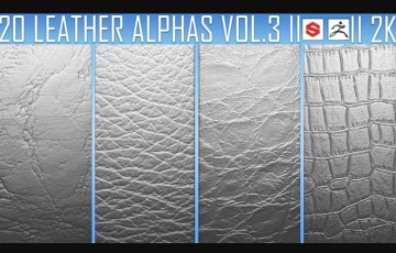 20 种皮革效果贴图素材包 20 Leather Alphas Vol.3 (ZBrush, Substance, 2K)