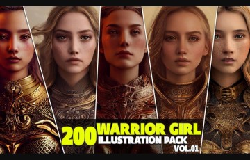 200 张女战士角色概念设计插画包 200 Warrior Girl Illustration Pack Vol.01