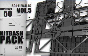 模型资产 – 科幻墙3D资产 KITBASH PACK SCI-FI WALLS [Vol.5]