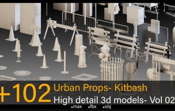 模型资产 – 102种城市道具设施设备3D模型 102 Urban Props High detail 3d models