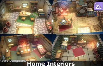 模型资产 – 风格化复古地下城房屋内饰 Retro Dungeons : Modular House Interiors
