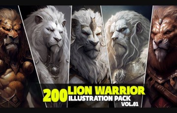 200 张狮子战士角色设计插图插画包 200 Lion Warrior Illustration Pack Vol.01