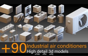 模型资产 – 90 台空调高细节 3d模型 +90 Industrial air conditioners- Kitbash- High detail 3d models