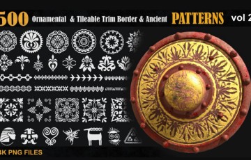 500 种装饰边框和古代图案 500 Ornamental & Tileable Trim Border & Ancient Patterns-vol2
