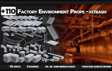 模型资产 – 110个工厂环境道具 110 Factory Environment Props – KITBASH – VOL 2