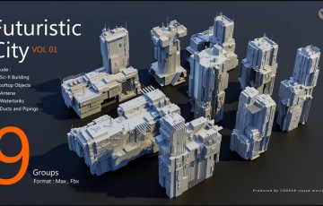 模型资产 – 未来城市科幻建筑 Futuristic City Pack vol 01