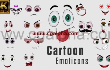 4K视频素材-29个可爱卡通综艺贴图面部表情动画循环素材 Cartoon Emoticons 有透明通道