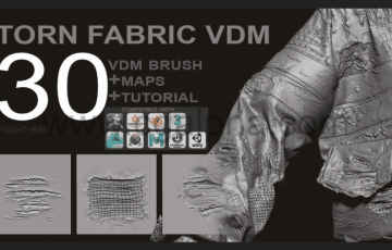 撕裂织物笔刷 VDM – Torn Fabric Brushes + Full Maps