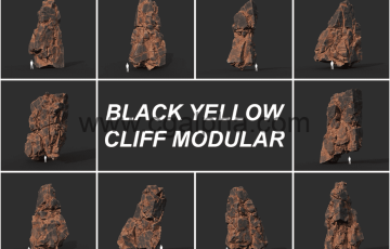 10种黑色黄色悬崖模块化3D模型资产
