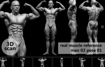 模型资产 – 3D扫描真实肌肉解剖Man02姿势01