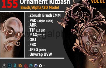 295组 装饰品模型 Kitbash 3D模型/IMM笔刷/Alpha资产包 Sahra Ornament Kitbash 3D Model/IMM Brush/Alpha Bundel