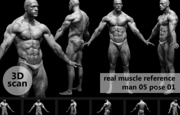 模型资产 – 3D扫描真实肌肉解剖Man05姿势01