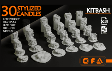 30种风格化蜡烛模型 Candel KITBASH（HighPoly + LowPoly + Blender 文件）