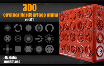300 种圆形硬表面细节贴图素材 300 Circluar Hardsurface Alpha vol01