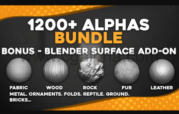 1200 种贴图资产包 1200+ Alphas Bundle for ZBrush, Bledner. Surface Add-on for Blender