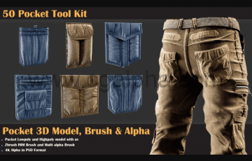 50 种衣服口袋套件 50 Pocket Tool Kit ( 3DModel, Brush, Alpha )