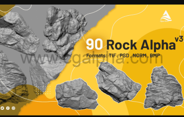90 种岩石笔刷素材 90 Rock Alpha vol.3