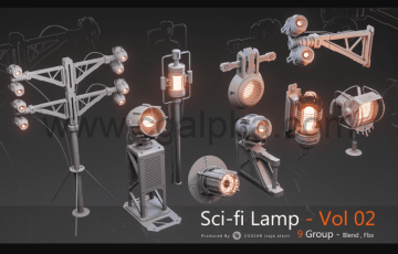 模型资产 – 科幻灯具模型 Sci-fi Lamp Vol 02