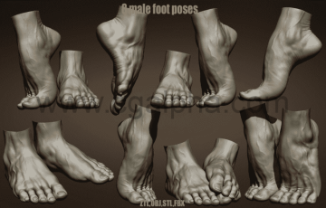 模型资产 – 8 种男性脚部姿势模型 8 Male foot poses