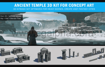 概念艺术古代寺庙 3D 套件 Ancient Temple 3d Kit for Concept Art