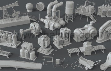 模型资产 – 20 个工厂设备模型 Factory Units