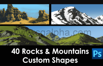 PS预设 – 自定义岩石山脉形状资产包 Rocks & Mountains Custom Shapes Set