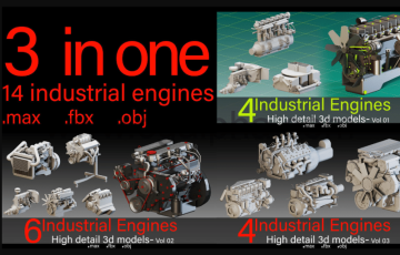 模型资产 – 14 个发动机引擎3D模型 14 Industrial Engines- High detail 3d models