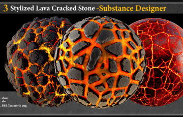 3 种风格化熔岩材质 Stylized Lava Cracked stone_substance designer_sbsar+sbs