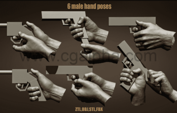 模型资产 – 6 种运动员射击手部姿势模型 6 Shooting male hand poses