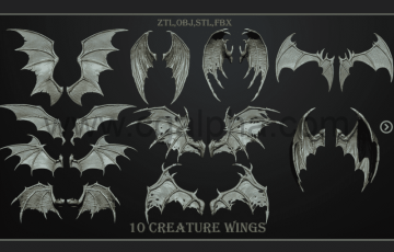 10 个生物翅膀3d模型 10 Creature wings 3d models OBJ+STL+ZTL+FBX