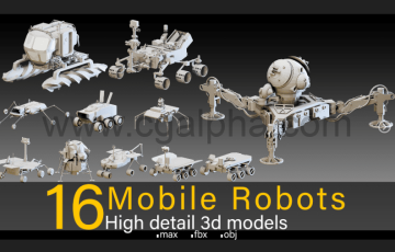 模型资产 – 16 个高细节机器人 3d 模型 16 Mobile Robots- High detail 3d models