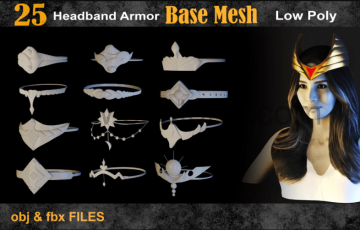 模型资产 – 25 种头戴盔甲模型 25 headband armor Base Mesh -vol 12