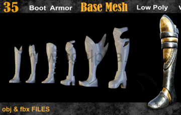 模型资产 – 35 种盔甲靴子模型资产 35 Boot Armor Base Mesh vol 14