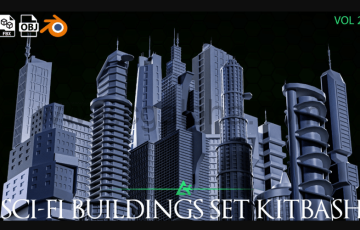 30 座科幻城市建筑 Sci-Fi City Building Kitbash- VOL 02