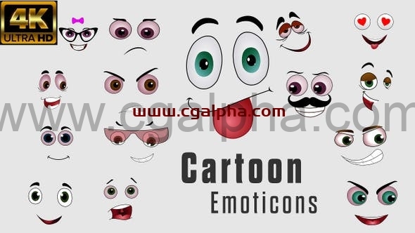 4K视频素材-29个可爱卡通综艺贴图面部表情动画循环素材 Cartoon Emoticons 有透明通道