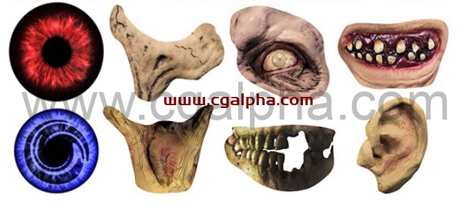 1500种身体部位皮肤纹理眼睛额头脸颊耳朵嘴唇嘴巴牙齿怪兽工具包