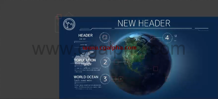 AE模板-4K地球信息图表图标地图标注元素动画