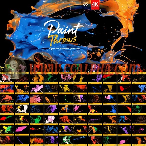 【视频素材】132组4K泼洒油漆慢镜头特效合成视频素材+透明通道文件