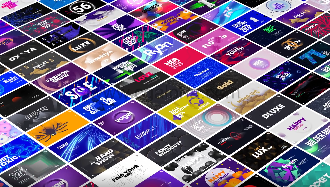 AE脚本+PR预设-抽象时尚活动海报文字排版背景动画元素包