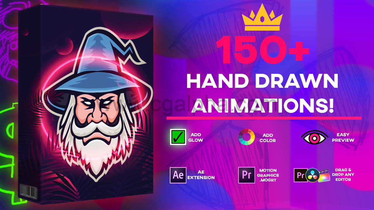 AE脚本+PR预设-150个手绘涂鸦图形动画包+视频素材